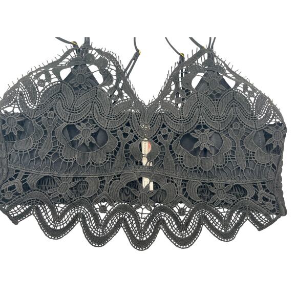 ANTHROPOLOGIE WOMENS LARGE GUIPURE LACE STRAPPY BRALETTE BLACK - Picture 5 of 14